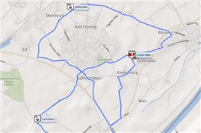 Kartenansicht der neuen Laufstrecke beim Johannesbad Thermen-Marathon
